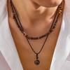 Stone and Wood Bead Chain with Ball Pendant Necklace for Men Trendy Accessories on the Neck Male 2026 Fashion Jewelry Decoration