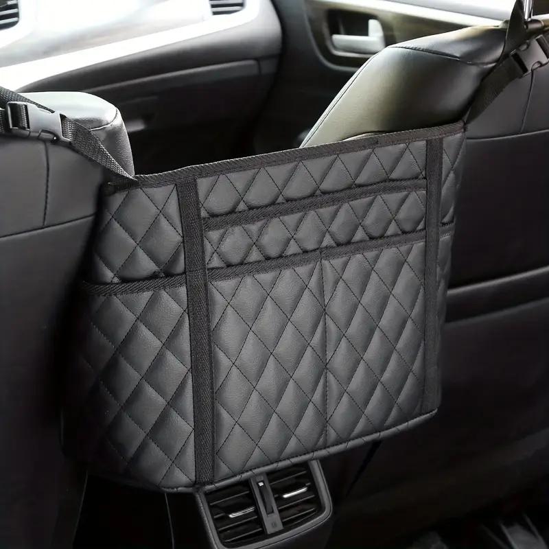 1 Large Capacity PU Leather Car Seat Storage Bag, Hanging Storage Bag With Multiple Zippered Pockets, Car Interior Accessories