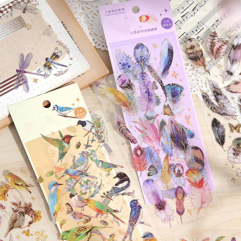 3 Piece Feather Journal Stickers PET Art Journal Embellishment Scrapbooking DIY Art Craft