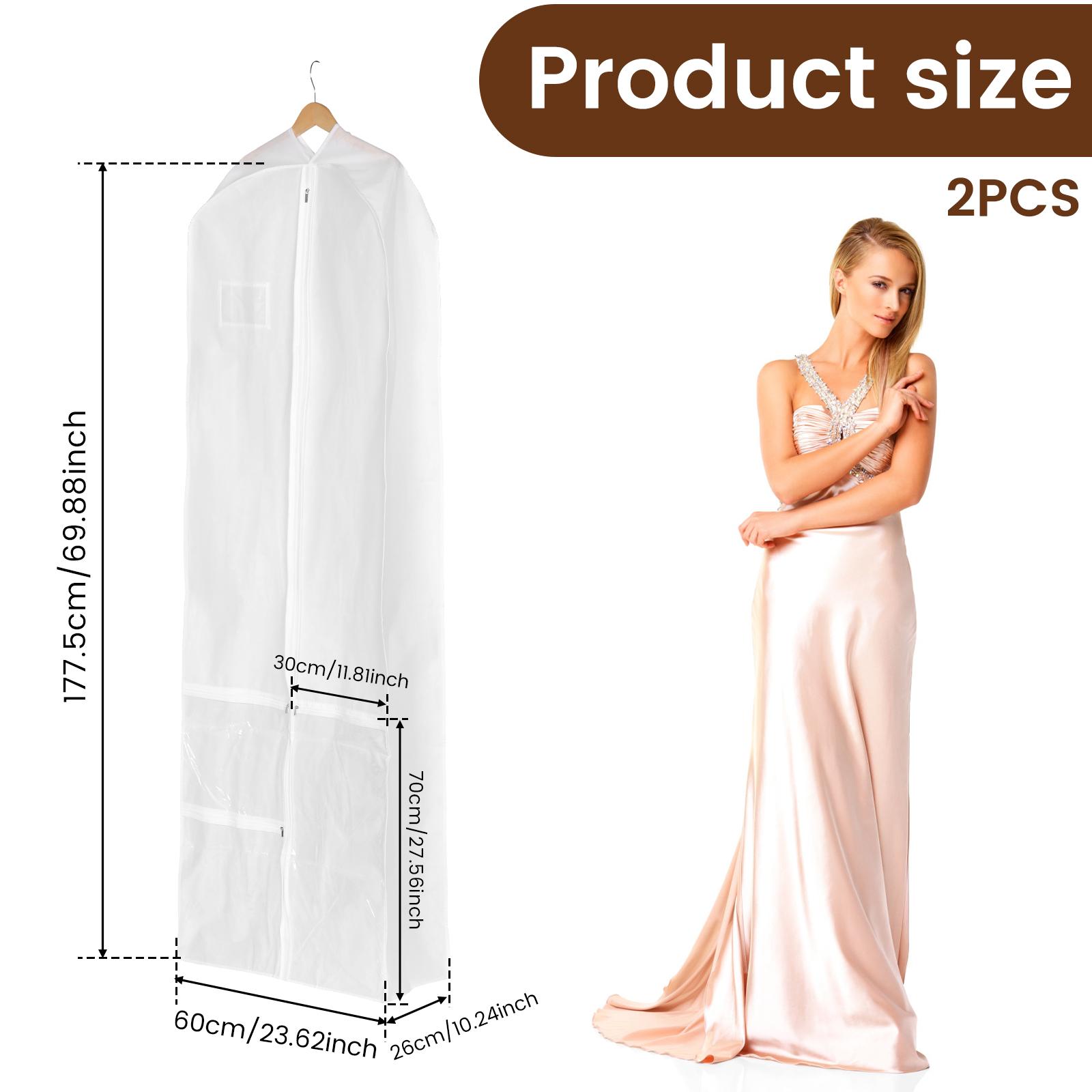 

2Pcs Wedding Dress Bag Foldable Garment Dustproof Bag Long Dress Bag with 3 Transparent Pockets Wedding Dress Travel Protector