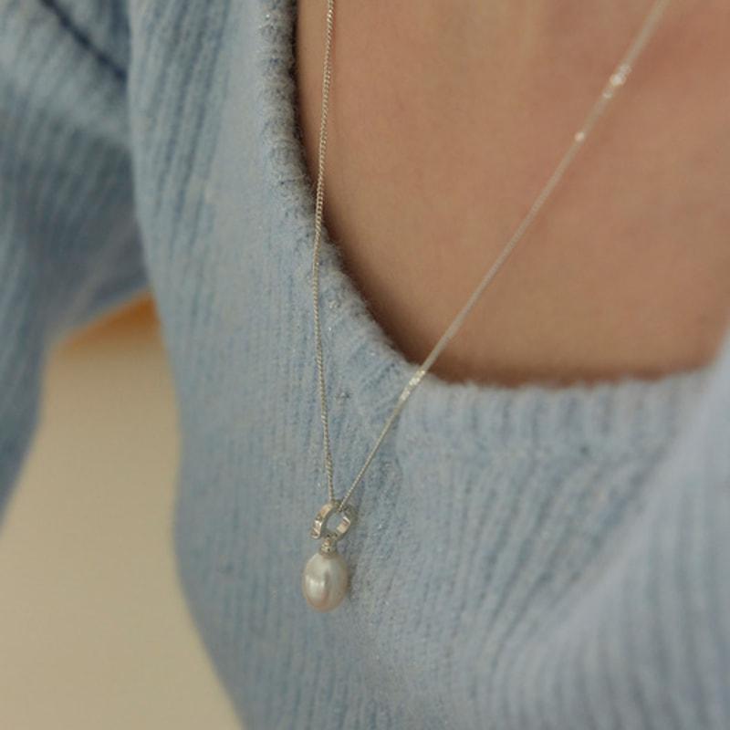 

murmur [925silver]Oval drop pearl necklace SMALL