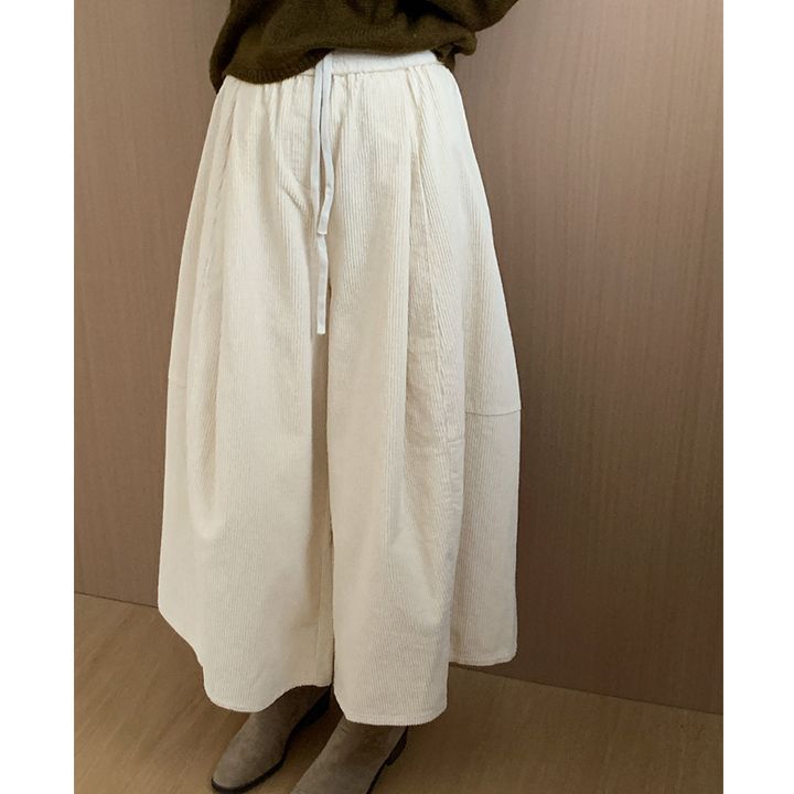Slimming Effect Corduroy Wide Leg Pants Women Casual Style High Waist Polyester Fiber Comfortable Autumn Arrival