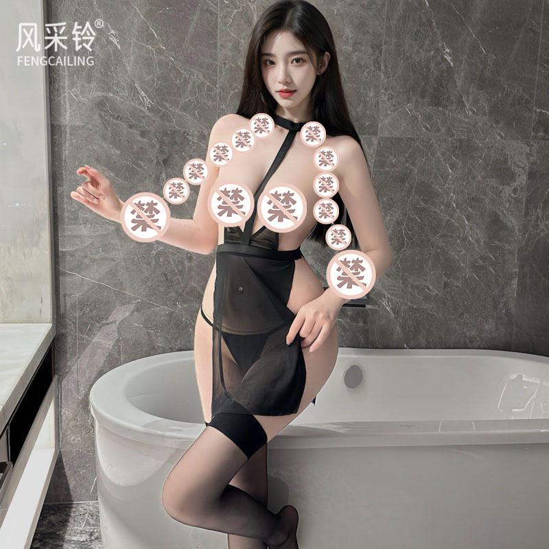 Sex Underwear Perspective Pack Three-point Sexy Bell Milk Clip Uniform Temptation Suit Passion Free Cheongsam