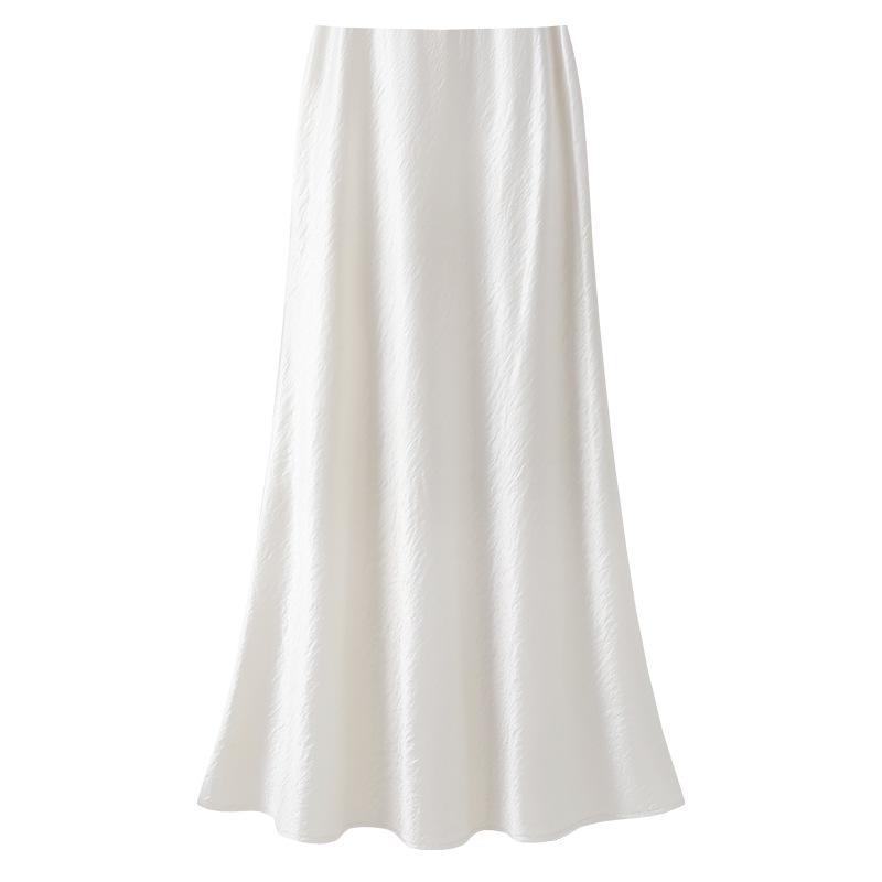

White Acetate Satin Fishtail Skirt - Women s Slimming Summer 2025 Bodycon Half Skirt S