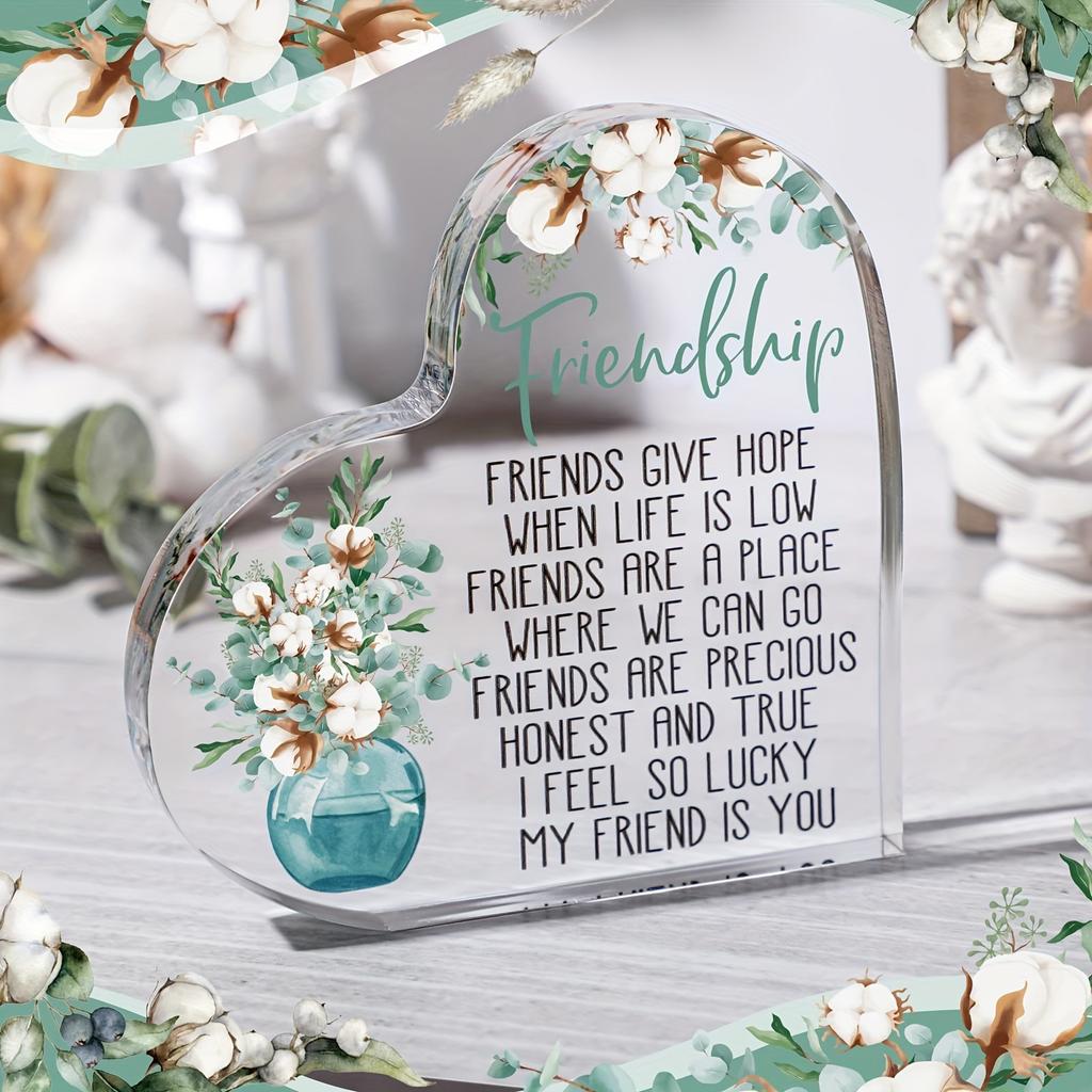  Christmas & Birthday Gift, Acrylic Heart-Shaped Keepsake for Home Office Desk Decoration, Friendship Present for Friends - Acrylic Desktop Ornament 