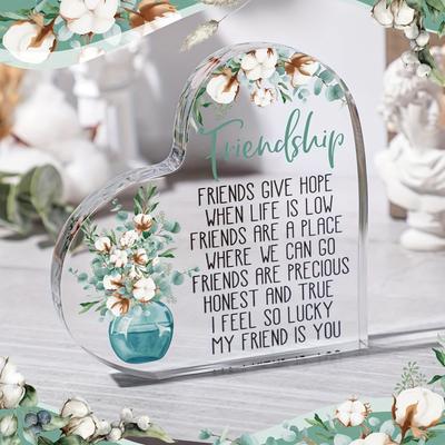 Christmas & Birthday Gift, Acrylic Heart-Shaped Keepsake for Home Office Desk Decoration, Friendship Present for Friends - Acrylic Desktop Ornament