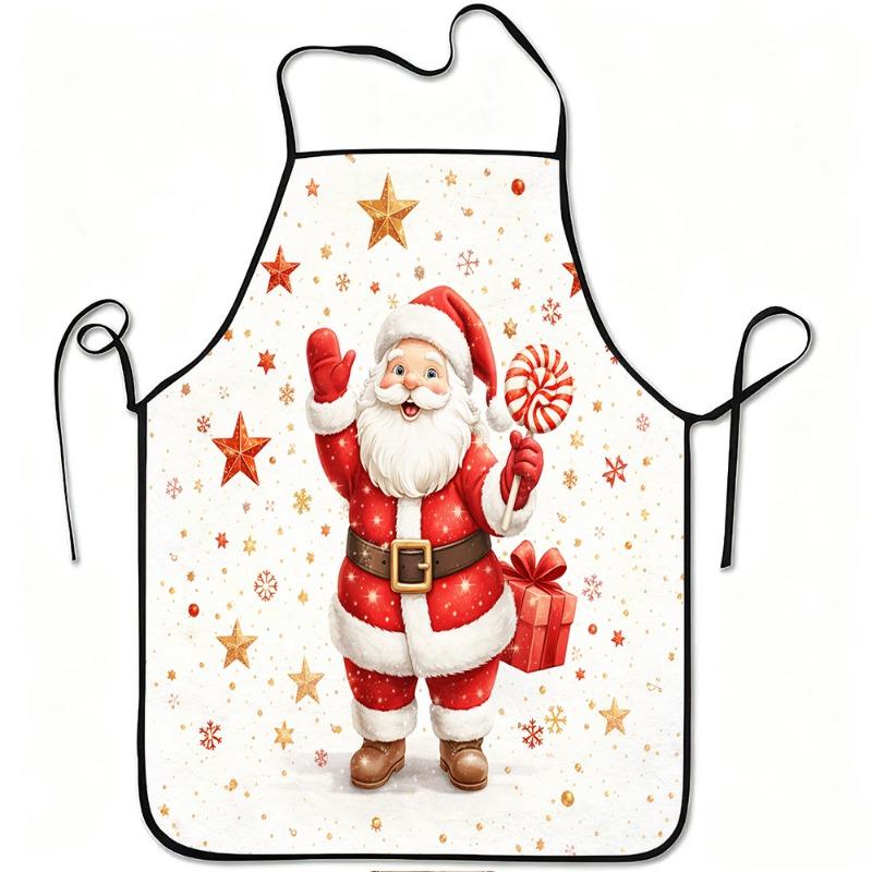 1pc Santa Candy Gift Printed Apron, Durable And Easy To Clean, Adjustable Waist, Polyester Material, Suitable for Kitchen Cooking, Gardening, Orchard