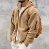 Men's Casual Loose Double-faced Fleece Jacket Solid Color Zipper Hooded Plush Warm Coat