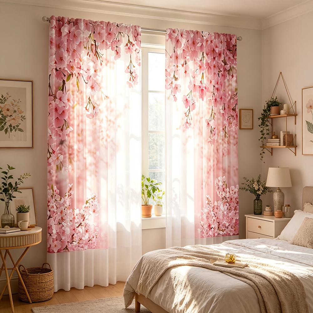 Digital Printed Curtains with Pink Romantic Design, Stylish Window Drapes for Living Room Bedroom Home Decoration