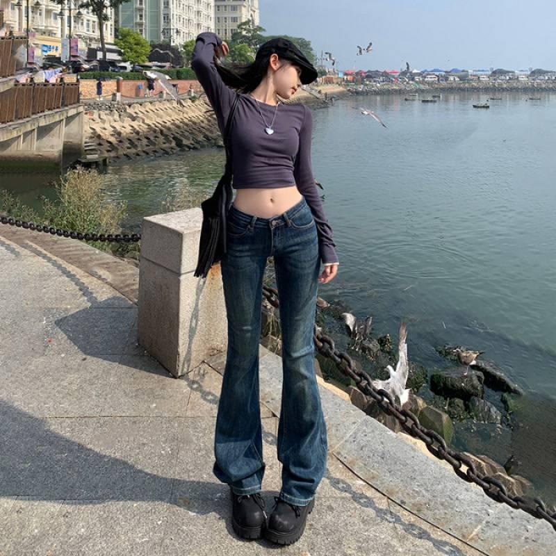 American Retro Low-Rise Flare Jeans: Slimming, Versatile, and Stylish Women s Long Pants for Early Autumn. Small