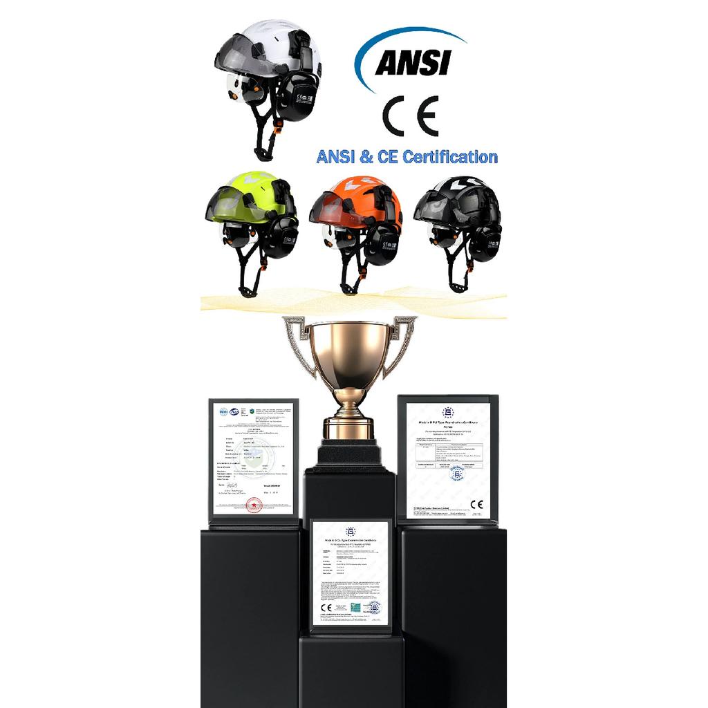 CE Construction Safety Helmet W/ Built In Goggles Earmuffs Reflective Stickers Hard Hat W/ Visor Adjustable Vented ABS Hardhats