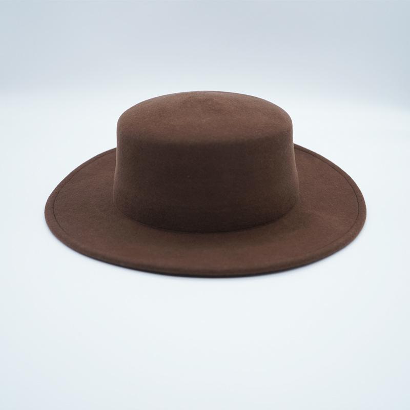 Cappello a tesa piatta vintage color caramello, stile francese, per donna, autunno e inverno, in feltro di lana, elegante stile britannico, cappello Panama a tesa piatta