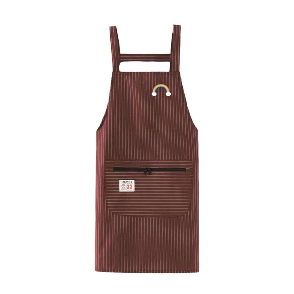 Striped Zippered Cotton Apron With Straps Breathable Apron Kitchen Oil Resistant Aprons Women's Dirt Resistant Work Clothes