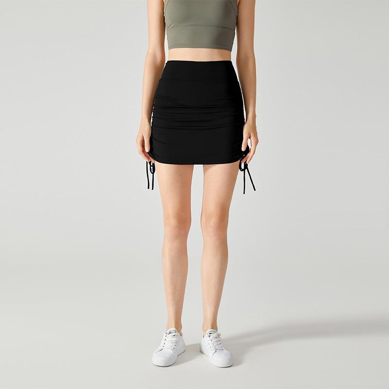 2025 Spicy Girl Style High-Waist Pleated Skirt Yoga Pants with Hip-Lifting Drawstring for Fitness