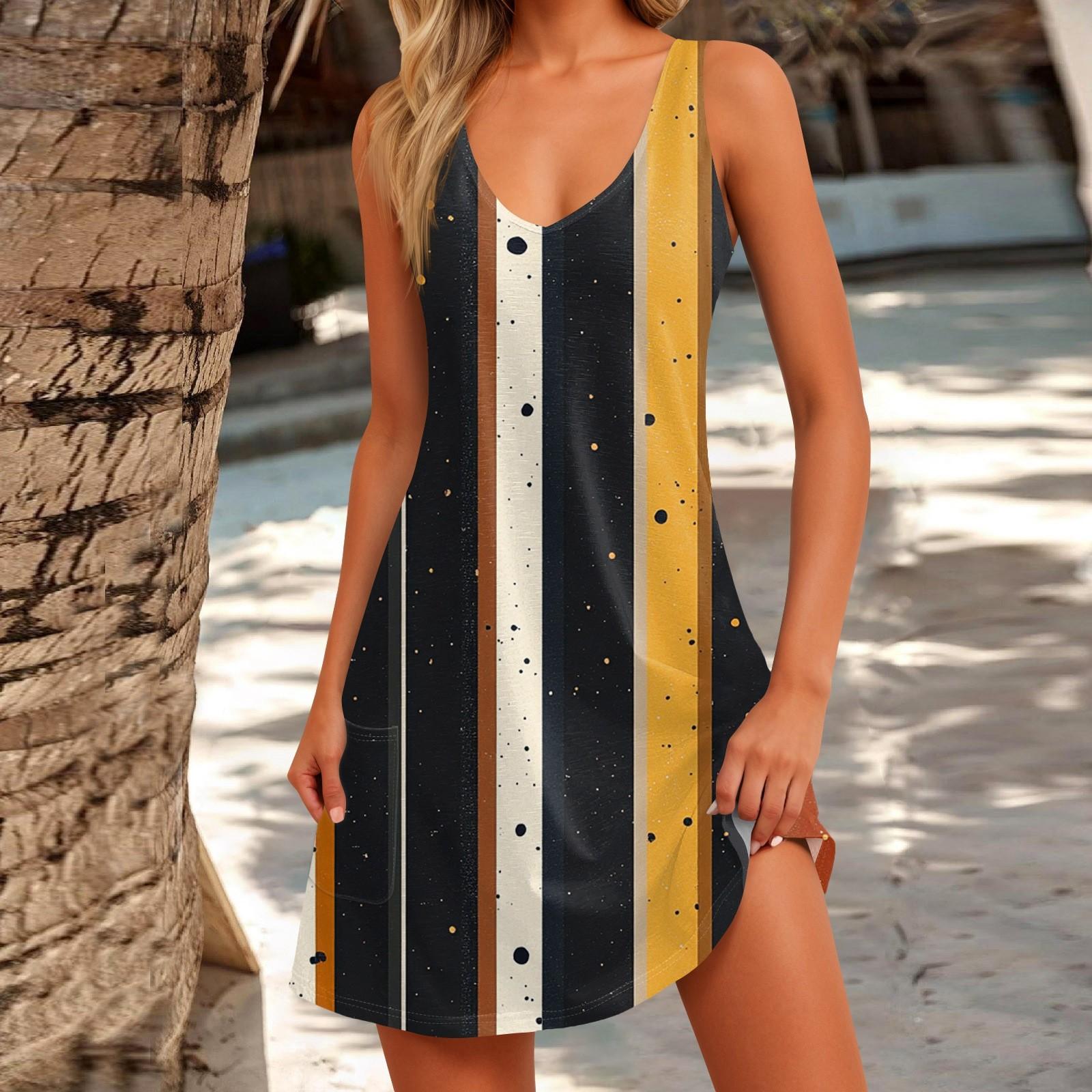 

Женский повседневный сарафан с карманами, летнее пляжное платье в стиле бохо, блузки с цветочным принтом для женщин, футболки, платье с v-образным вырезом, свободные платья-майки XL жёлтый