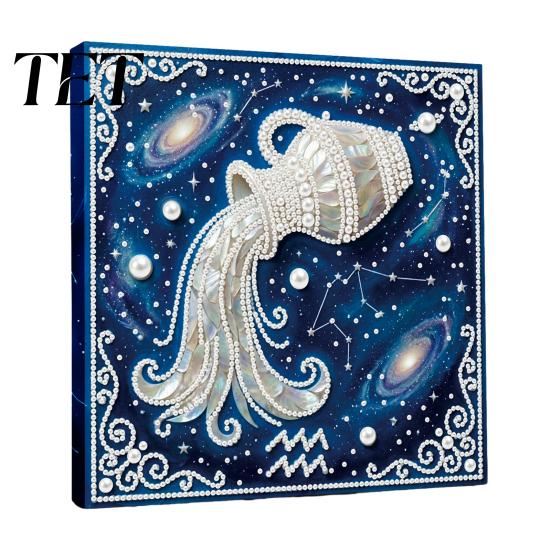 Adults Faux Pearl Painting Kit DIY Kit, 12 Constellation Rhinestone Art Set for Beginners Beginners, Handmade Wooden Frame Fake Wall Decoration