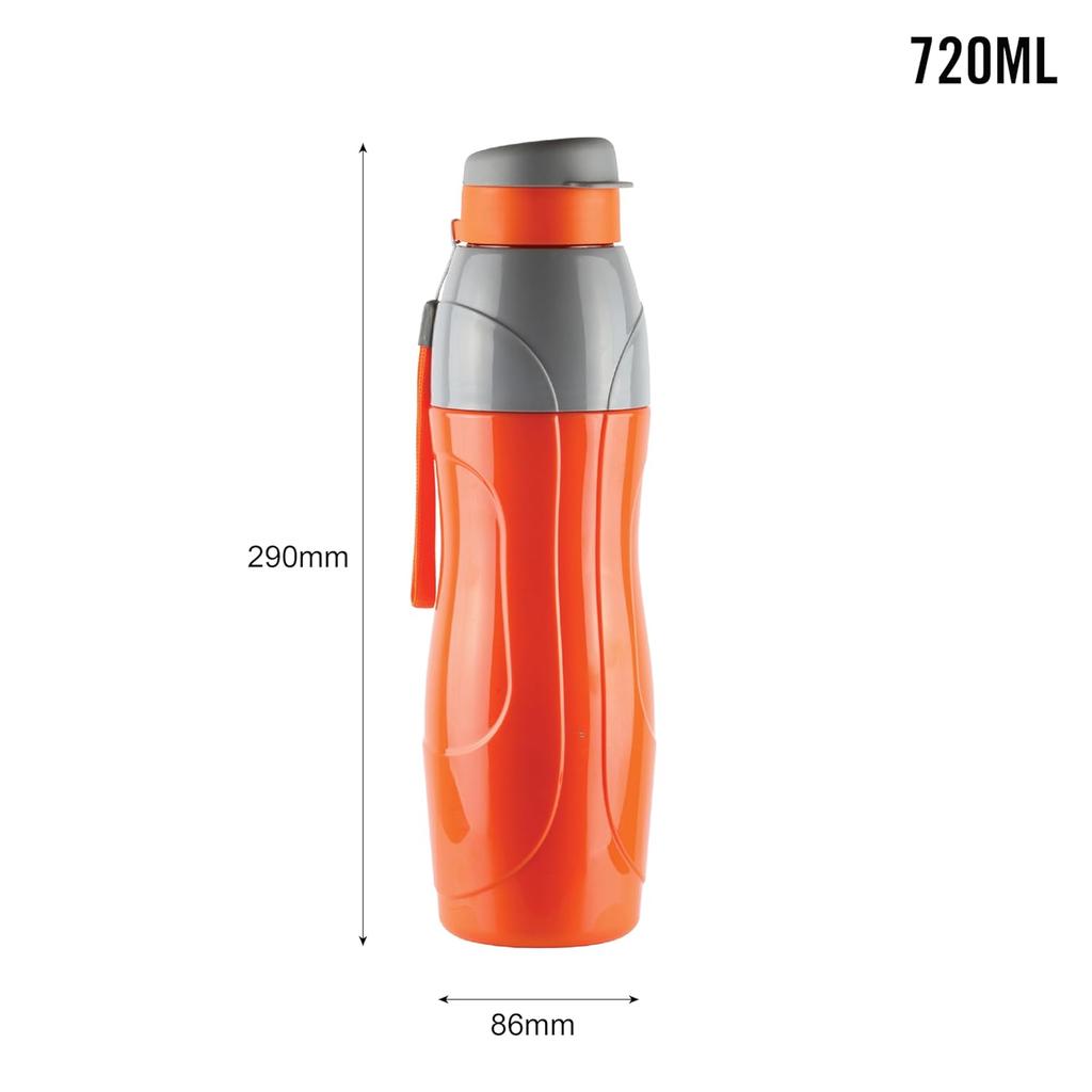 Leak Proof Plastic Sports Water Bottle For Gym Travel School Use With Strap And Flip Cap | Compact Handy Design | 720Ml Each | Set Of 2