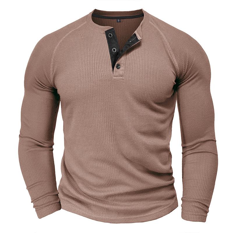 Mens Waffle Long Sleeve Raglan Crew Neck Casual Pullover Henley T Shirt