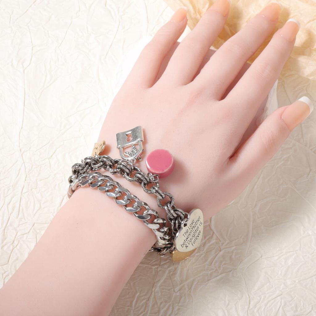 Personalidade tendência vintage fotografia de rua prata antiga corrente liga pingente cadeado do amor pulseira estilo casual versátil