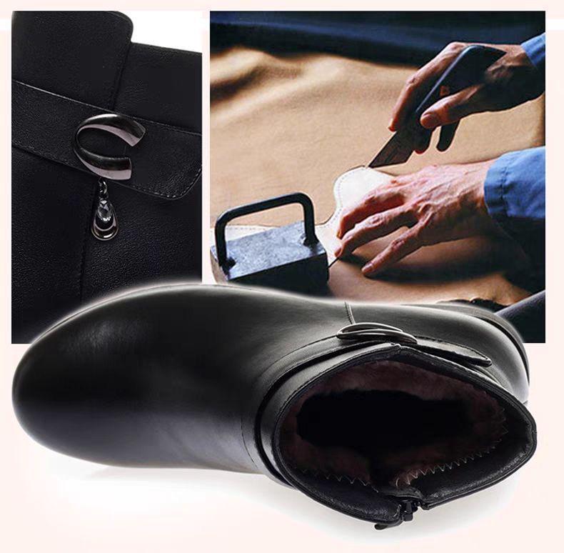 Women's Winter Plush Leather Ankle Boots - Soft Sole, Non-Slip, Ideal for Middle-Aged and Elderly.