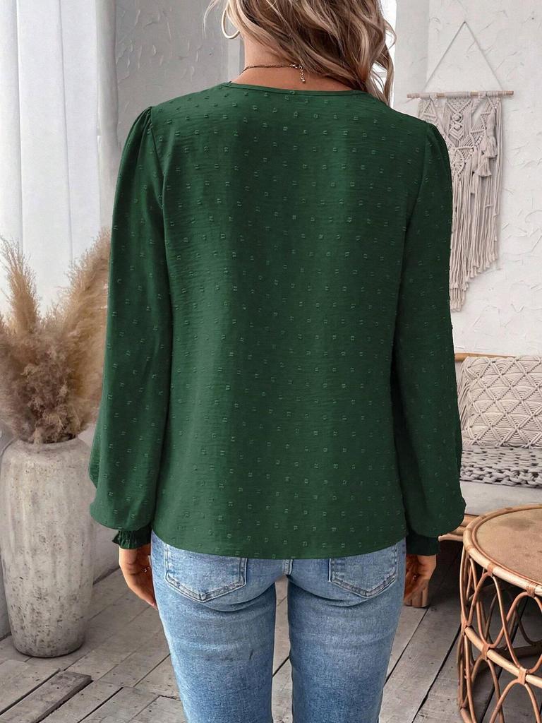 2026 Europe Autumn/Winter V-neck Lace Solid Color Long Sleeve Casual Women's Top