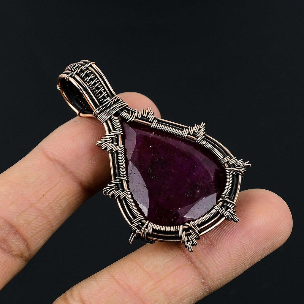 Ruby Pendant Gemstone Jewelry, 999 Copper Wire Wrapped Handmade Pendant, Latest Design Jewelry