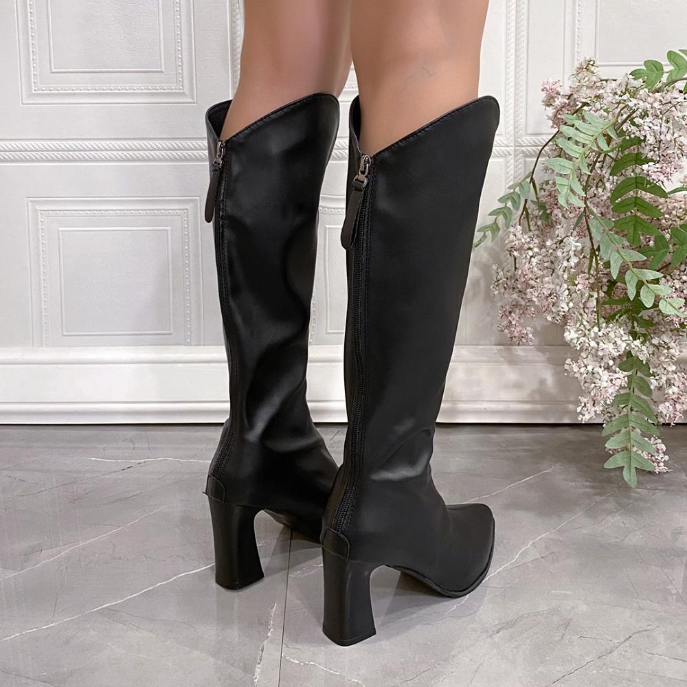 New Women Boots Zipper Thick High Heels Simple Thick High Heels Autumn Winter Sexy Elegant Knee High Women'S Boots