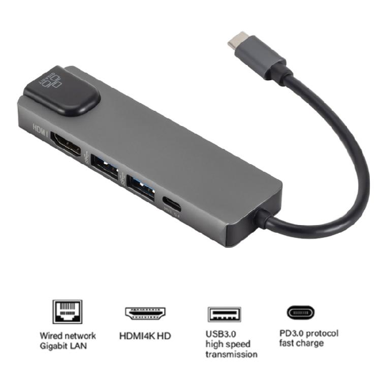 Aluminum 5/8 in 1 Type C Hubs with USB A USB C 4K Video Output and Fast Data Transfer for Work and Play