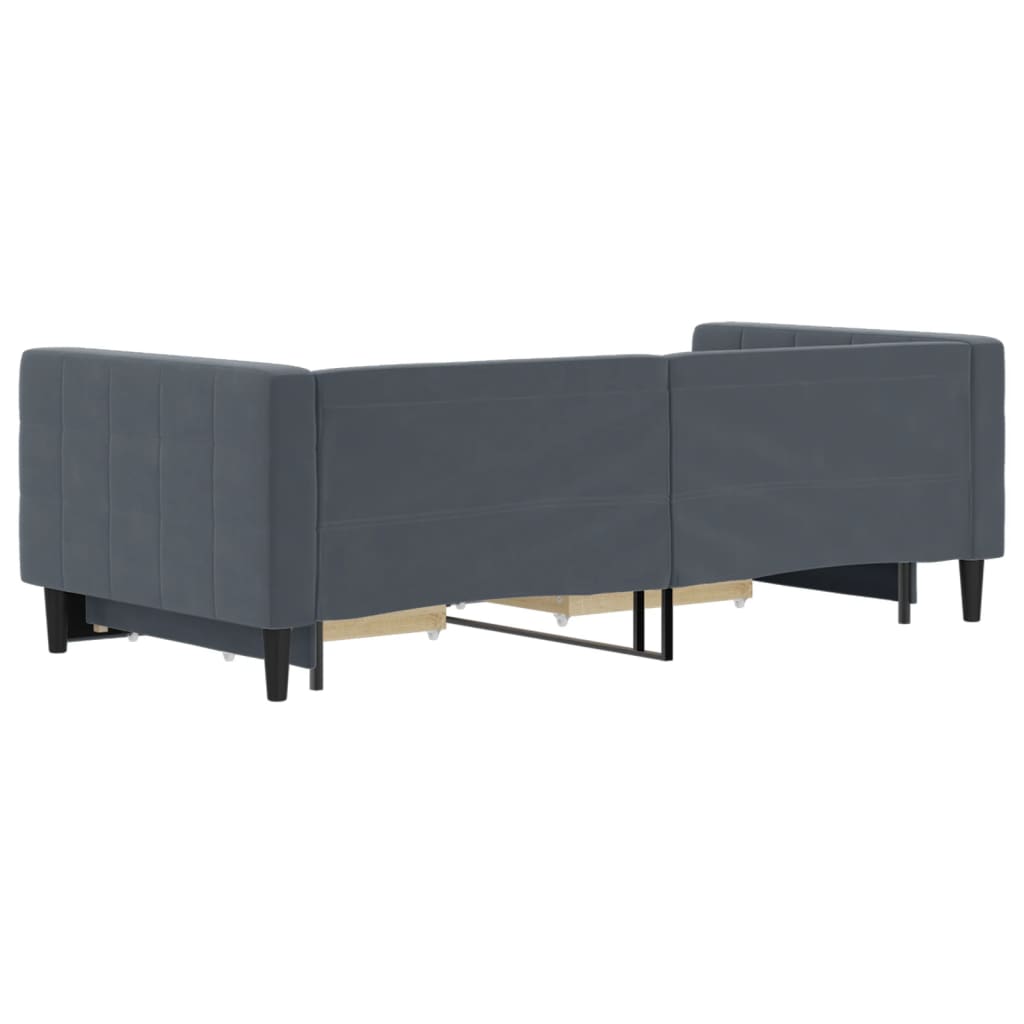 Pull Out Daybed with Drawers Dark Grey 90 X 190 Cm Velvet