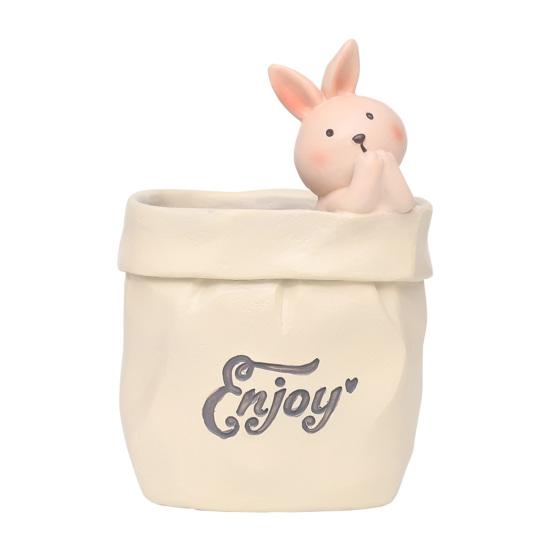 Xiaobudian Wrinkled Paper Bag Pen Holder with Animal Decor, Resin Desk Organizer & Succulents Planter, Cute Stationery Gift for Students Office