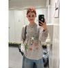 American Retro Hand-painted Graffiti Printed Long-sleeved T-shirt for Women In Summer New Style Lazy Loose Sun Protection Blouse Top Trendy