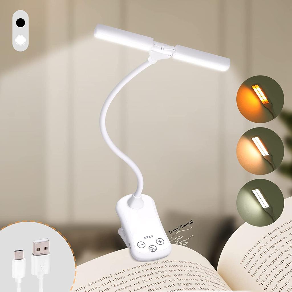 14 LED připínací světlo knihy 3 barvy 8 jas USB dobíjecí noční světlo Přenosné světlo na čtení Kniha lampa Mini stolní lampa