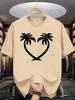 Minimal Graphic T Shirt For Unisex Heart Palm Tree Silhouette Crew Neck Tee Seaside Coconut Tree Summer Daily Casual Tops