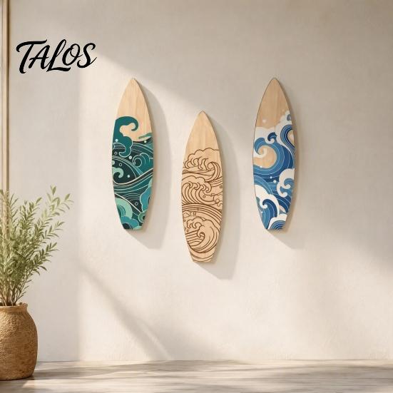 Seaside Style Ornaments 3 Pcs Summer Surfboard Wall Decor, Wooden Beach Signs, Coastal Rustic House Decor Theme Art Hanging Decorations for