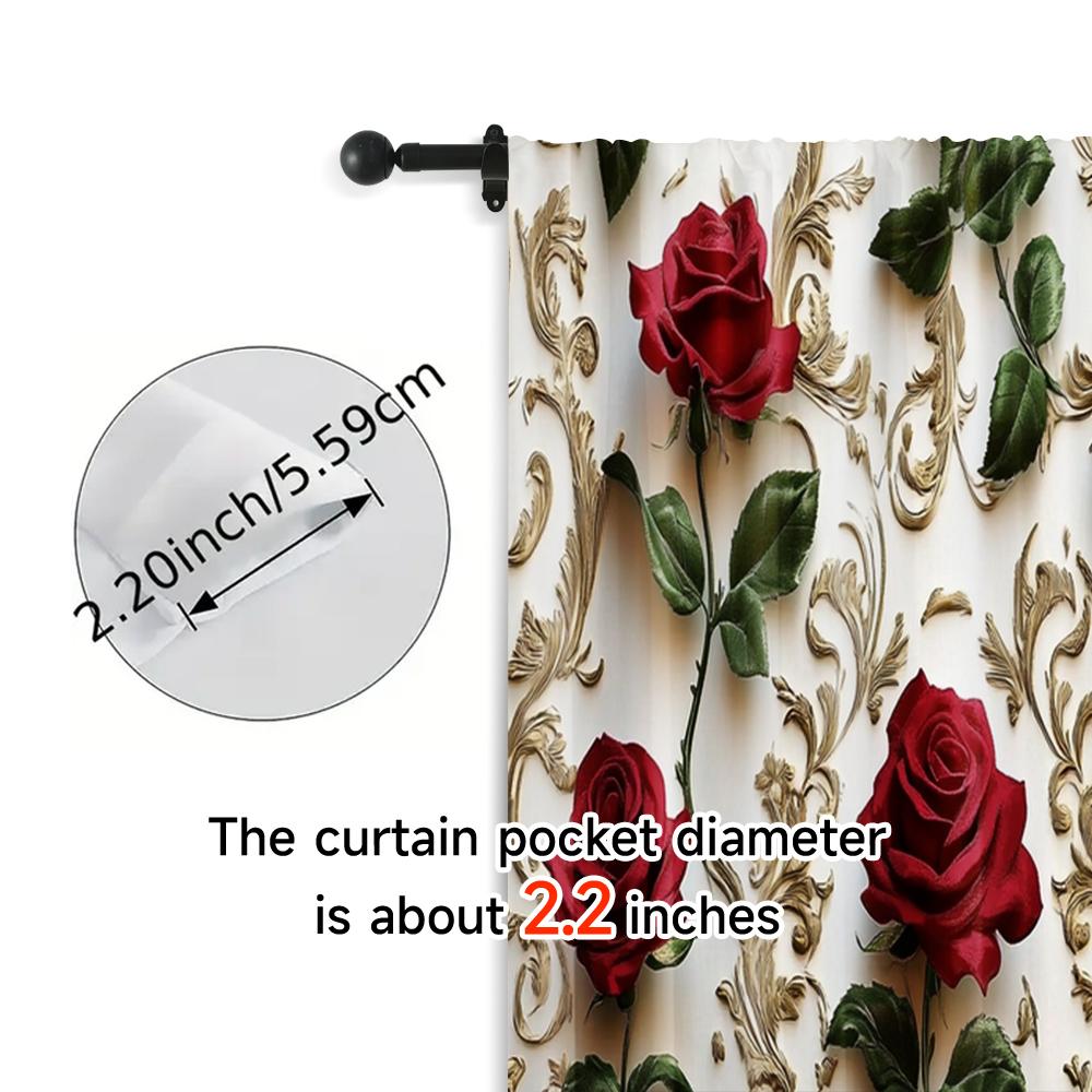 2pcs, Upscale Curtains print Red Roses & Golden Floral Pattern Polyester Woven (without rod) All Seasons for Bedroom and