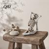 Resin One-piece Molding Skull Halloween Yoga Skeleton Statue, Funny Dead Figure for Party Decor, High Detail Decoration Gothic Ornament Haunted House,