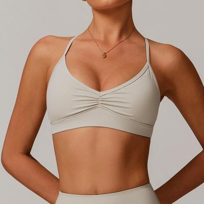 Quick Drying V-Neck Yoga Bra, Cross Back And Pleated Bra, Running And Fitness Bra For Women