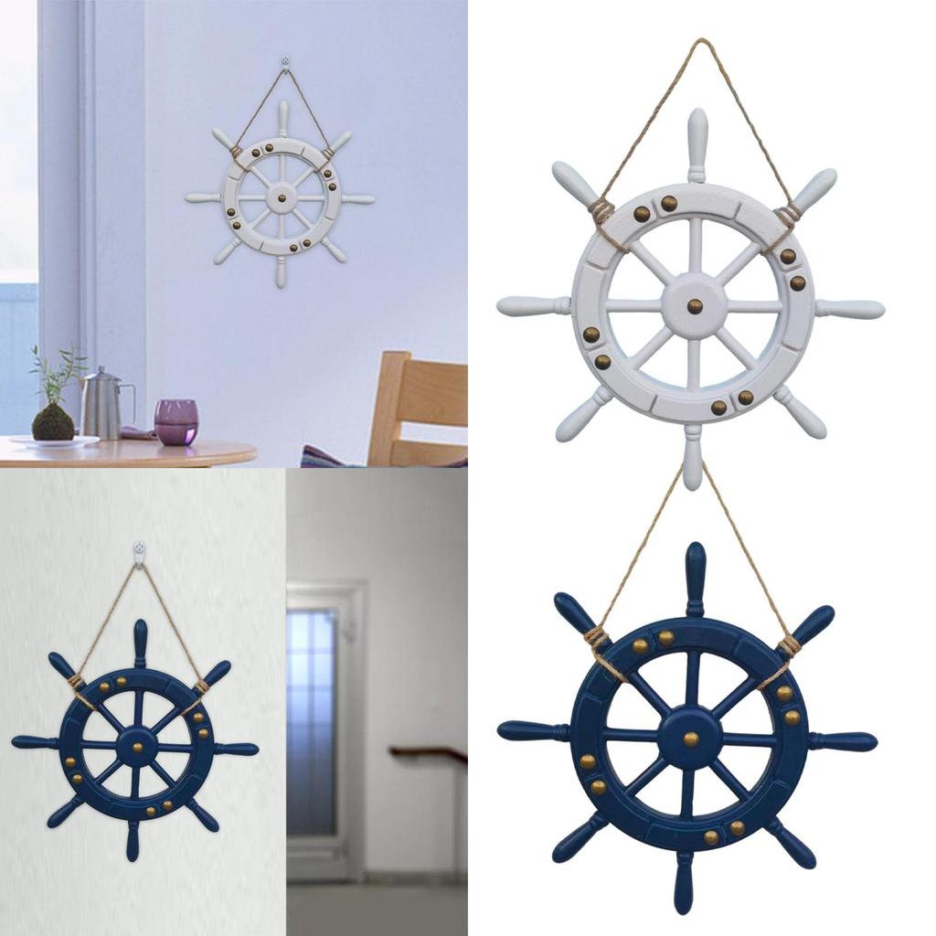Beach Style Wooden Ship Wheel Rudder Wall Hanging Nautical Steering Wheel for Sea Decor Home