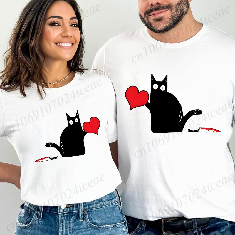 Black Cat with Knift Tee Shirt, Love Couples T Shirts, Couple Shirts, Best Couple Shirts, Lovers Shirt, Black Cat Hearts Outfits