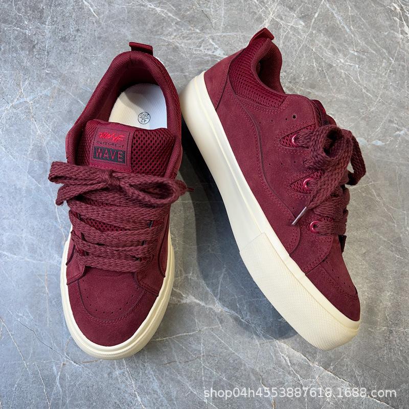 Men's Shoes Trendy Low-top Ins Burgundy Casual Board Shoes Trendy Student Trend Versatile Men's New Models