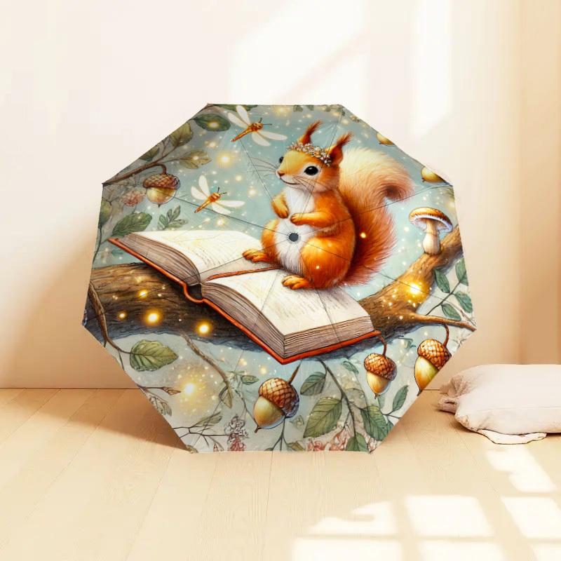 1pc squirrel book Pattern Umbrella Design Automatic Opening and Closing Umbrella, High-quality Travel Umbrella, Lightweight and Portable, -61