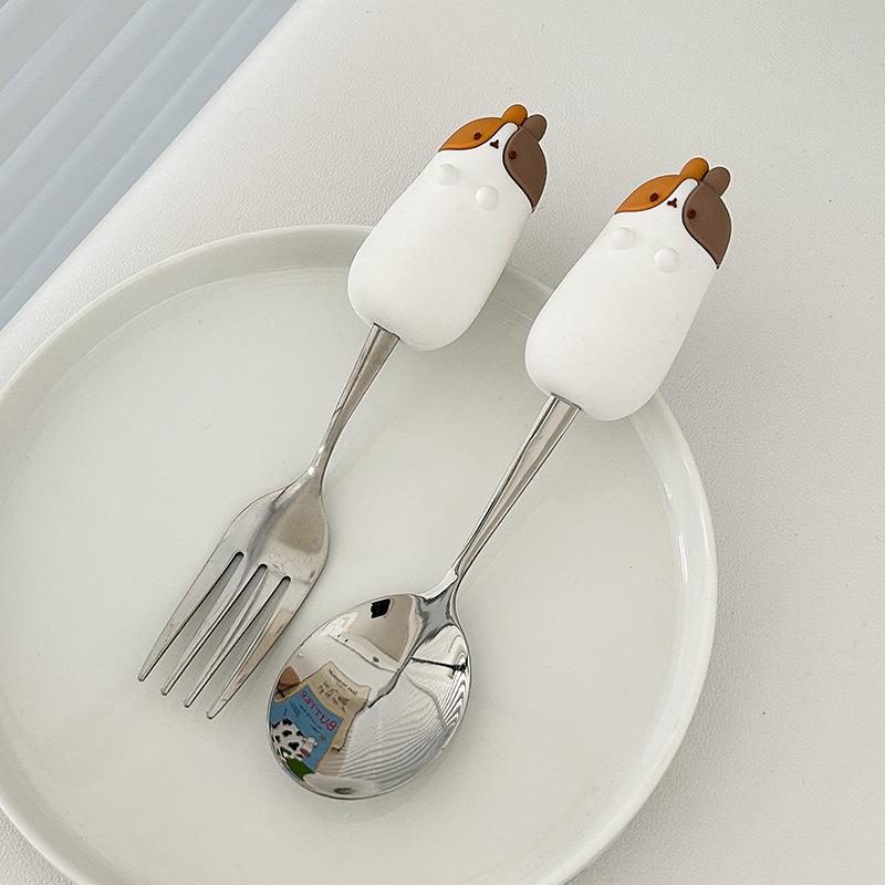 Cute Cartoon 304 Stainless Steel Children's Spoon & Fork Set - Anti-Fall & Durable Baby Tableware