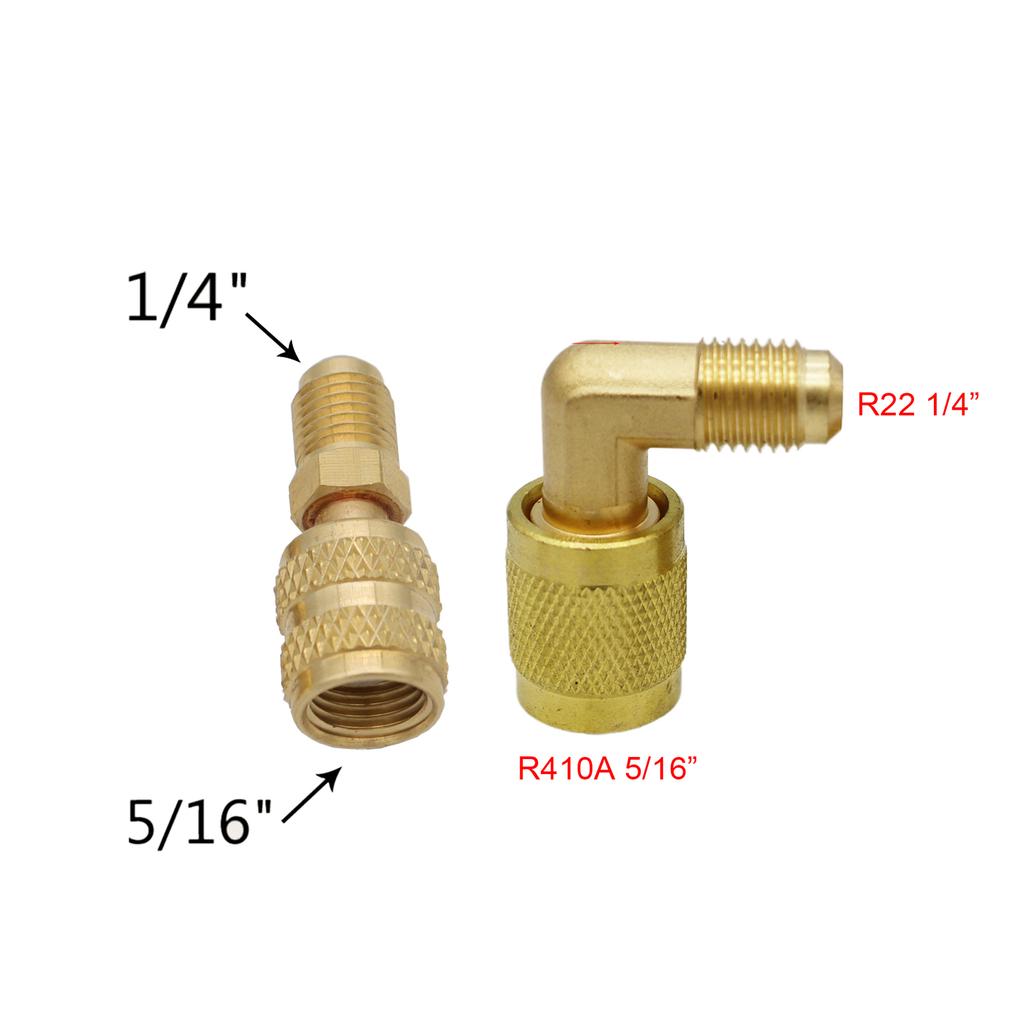 Mosazné rychlospojky pro vakuovou pumpu 2 kusy 5/16 SAE na 1/4 SAE R410a Sada adaptérů pro klimatizaci