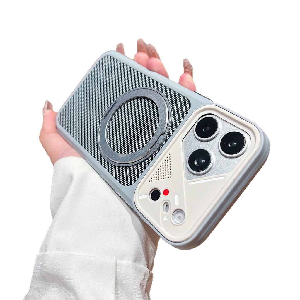 Carbon Fiber Electric Pattern Case with Rotating Magnetic Stand for iPhone 17 Pro Max