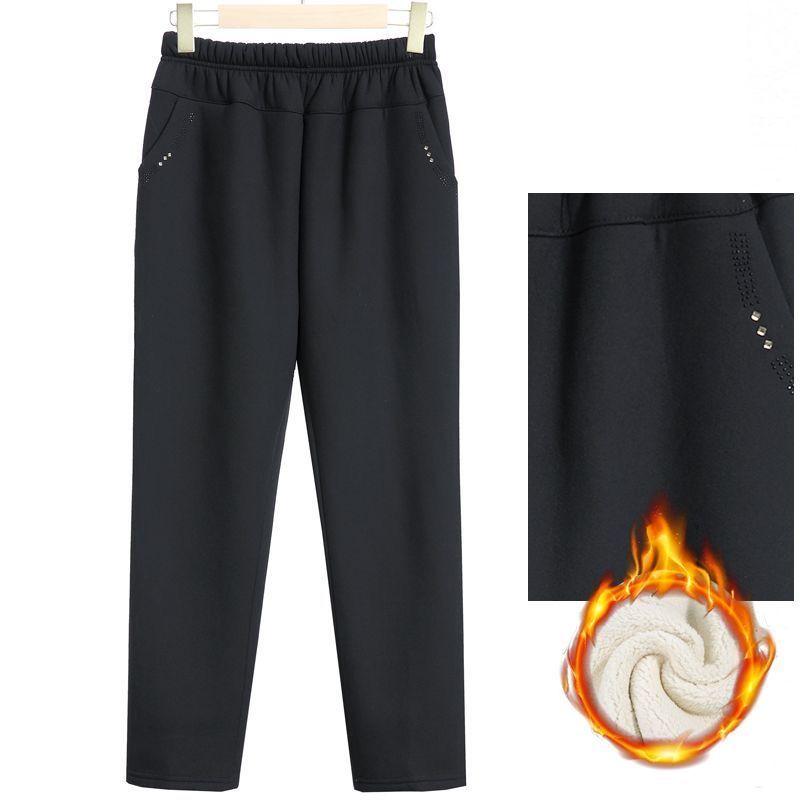 Store størrelser 8XL Bukser Vinter Pluss Fløyel Fortykket Løse Lam Ett-delt Fleece Bomullsbukser Middelaldrende og Eldre Kvinners Bukser for Yttertøy