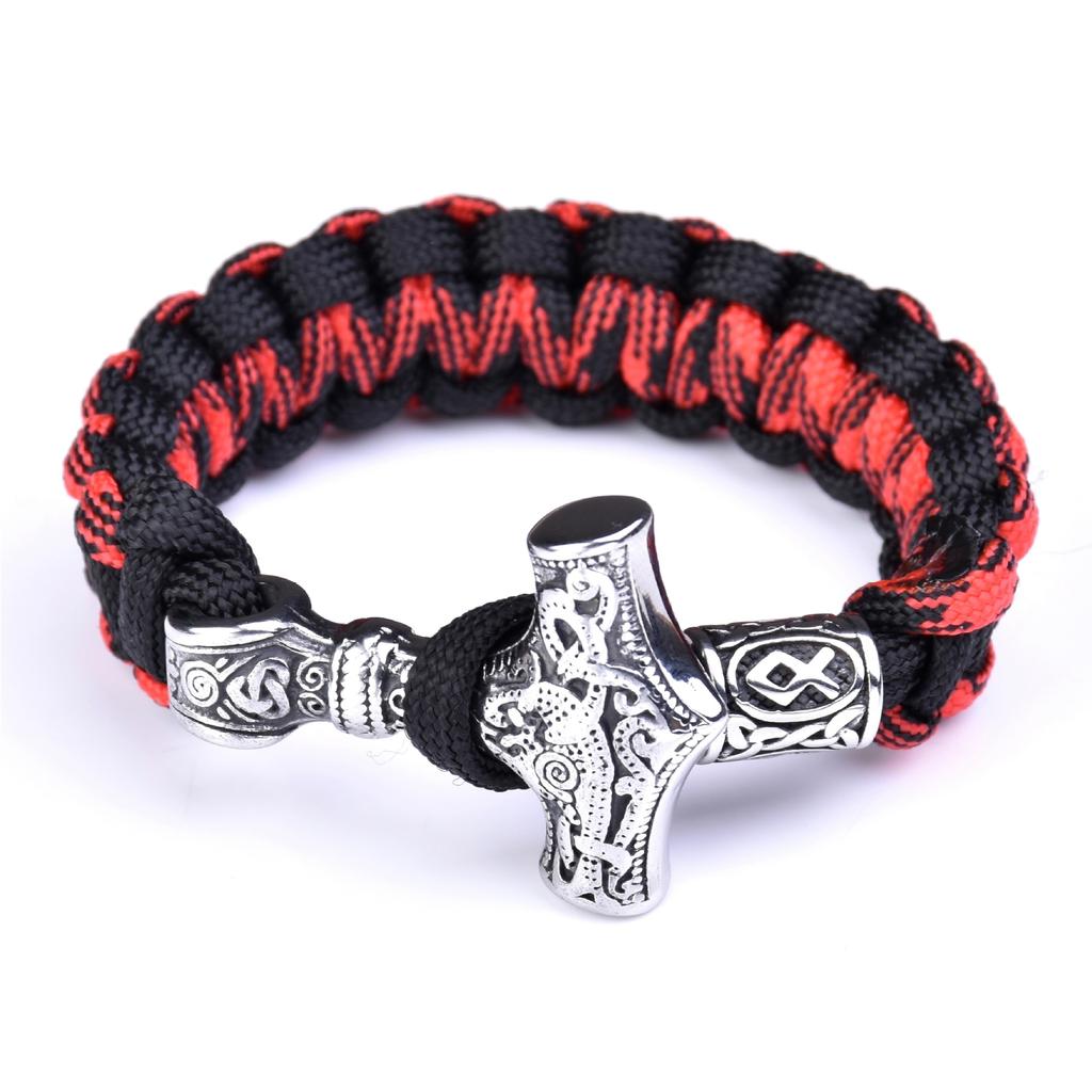 Men 'S Stainless Steel Viking Thor 'S Hammer Umbrella Rope Braided Bracelet Outdoor Sports Survival Bracelet 