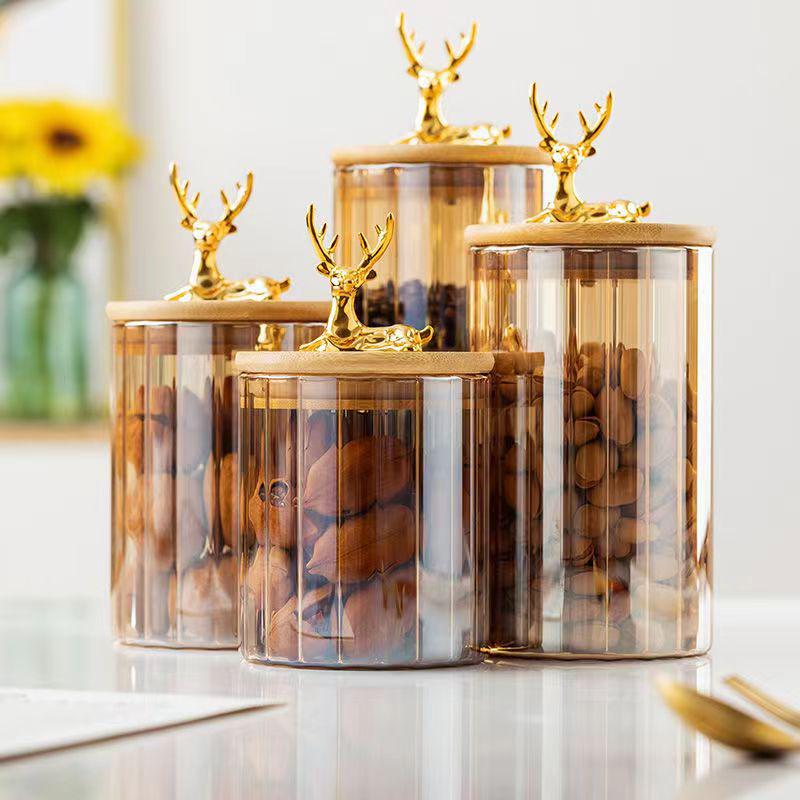 Nordic Deer Head Borosilicate Glass Airtight Jar with Lid for Tea, Chenpi, and Grain Storage