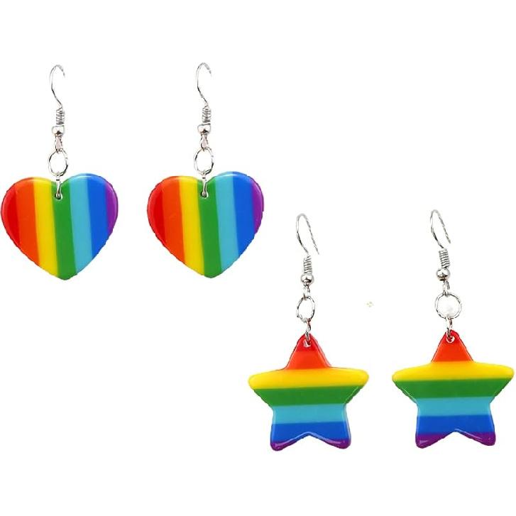 Rainbow Pride Earrings Gifts LGBT Lesbian Gay Pride Rainbow Earrings for Women Cute Star Heat Shape Drop Dangle Jewelry Gifts Accessories