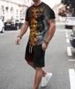 Independent Station New European and American Summer Men's Trend Casual Beach Style Texture 3D Digital Printing T-Shirt Shorts Set