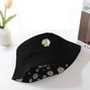 Double-sided Fisherman Hat Sun Protection Cap Cotton Outdoor Sun Hats Daisy Flower Print Student Pot Hat